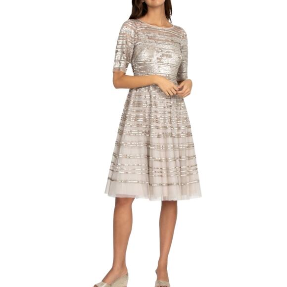 Johnny Was Champagne Beaded Mesh Dress - Picture 1 of 16